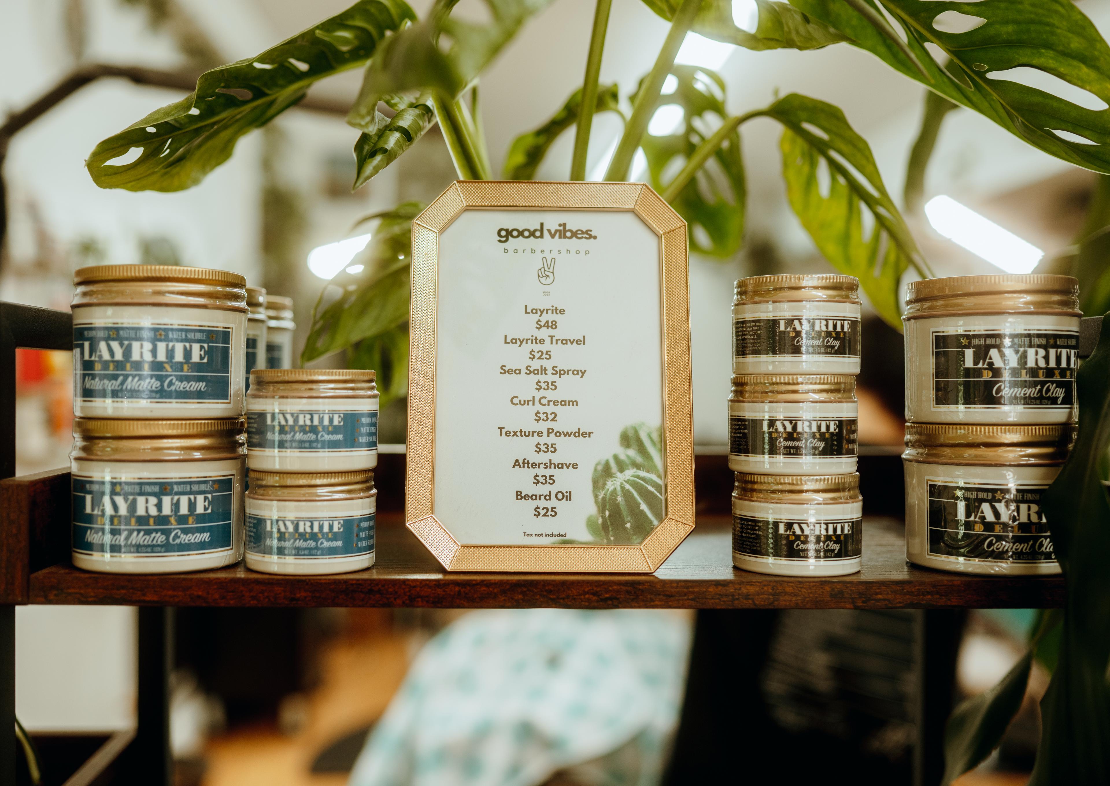 Barber tools laid out at Good Vibes Barbershop
